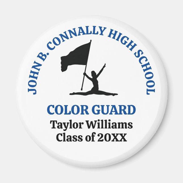 Blue High School Colour Guard Personalised Magnet (Front)