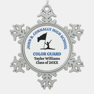 Blue High School Colour Guard Personalised Snowflake Pewter Christmas Ornament