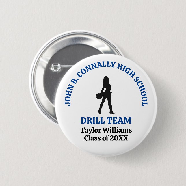 Blue High School Drill Team Dancer Personalised 6 Cm Round Badge (Front & Back)