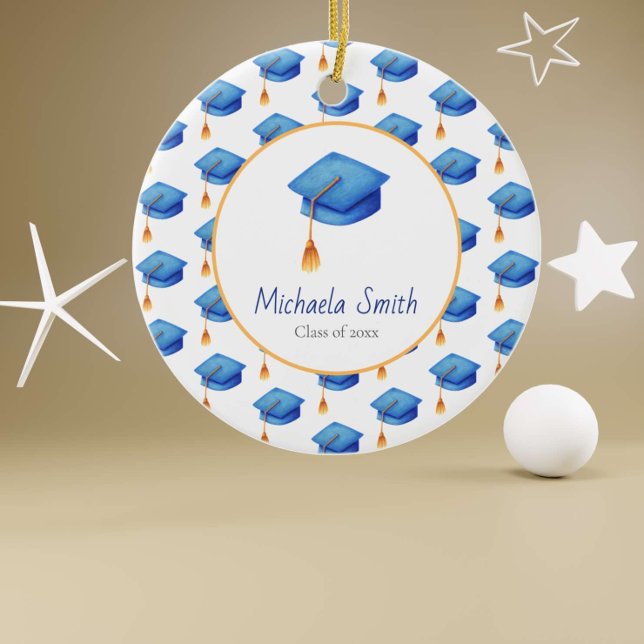 Blue High School Graduation Keepsake Christmas Ceramic Tree Decoration (Creator Uploaded)