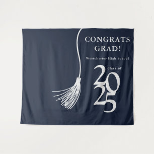 Blue High School Graduation Party Photo Backdrop Tapestry