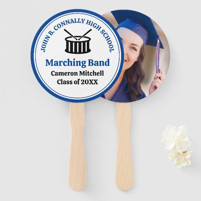 Blue High School Marching Band Customisable Hand Fan (Front and Back)