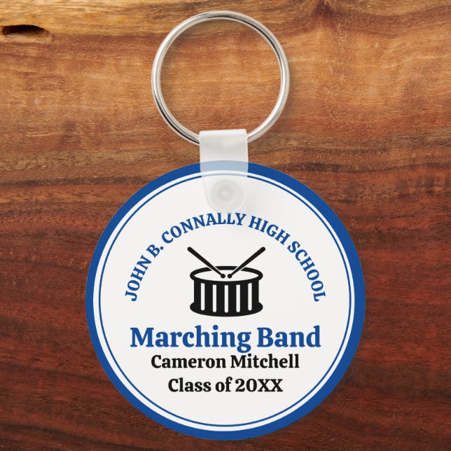 Blue High School Marching Band Customisable Key Ring (Front)