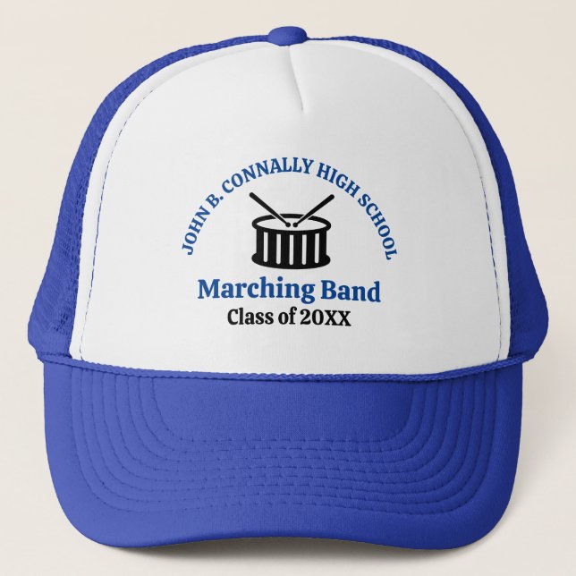 Blue High School Marching Band Customisable Trucker Hat (Front)