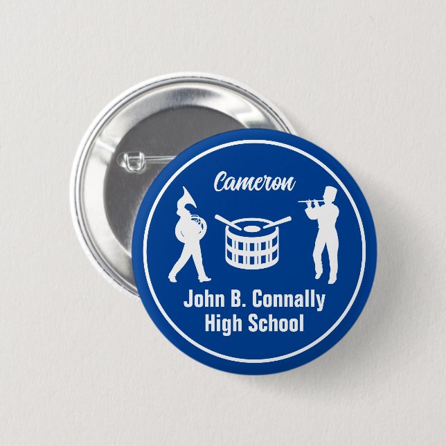 Blue High School Marching Band Personalised 6 Cm Round Badge (Front & Back)