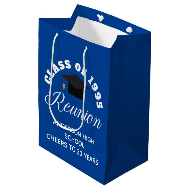 Blue High School Reunion Personalised Party Medium Gift Bag (Front Angled)