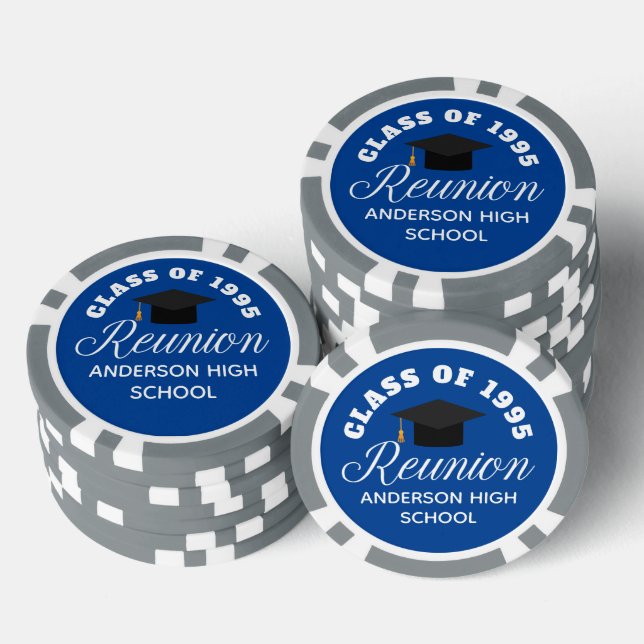 Blue High School Reunion Personalized Party Poker Chips (Stack)