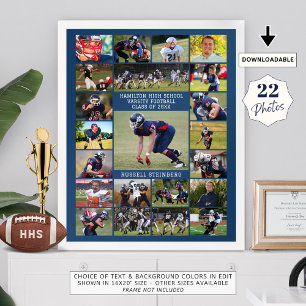 Blue High School Senior Sports 22 Photo Collage Poster