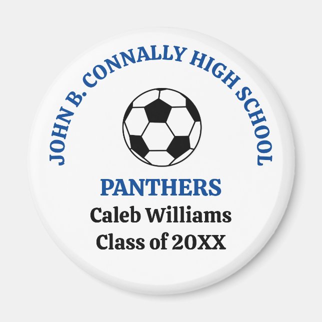 Blue High School Soccer Team Personalised Magnet (Front)