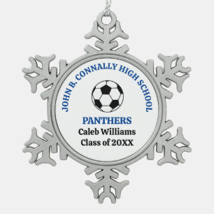 Blue High School Soccer Team Personalised Snowflake Pewter Christmas Ornament