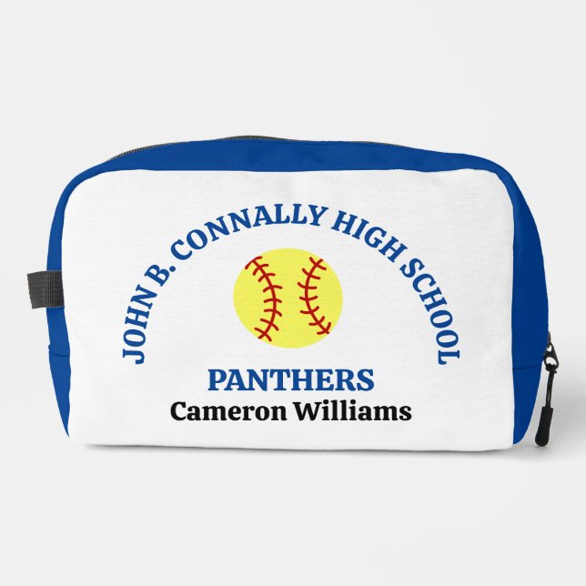 Blue High School Softball Player Personalised Dopp Kit (Front)