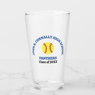Blue High School Softball Player Personalised Glass