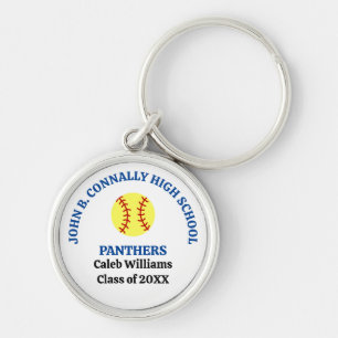 Blue High School Softball Player Personalised Key Ring