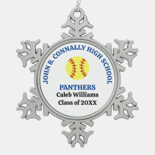 Blue High School Softball Player Personalised Snowflake Pewter Christmas Ornament