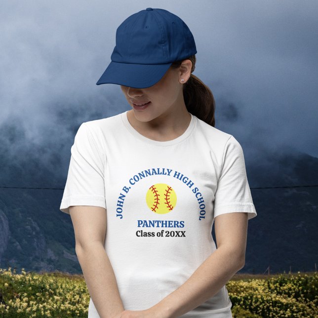 Blue High School Softball Player Personalised T-Shirt (Creator Uploaded)