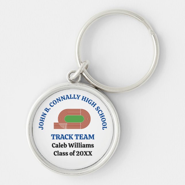 Blue High School Track & Field Team Personalised Key Ring (Front)
