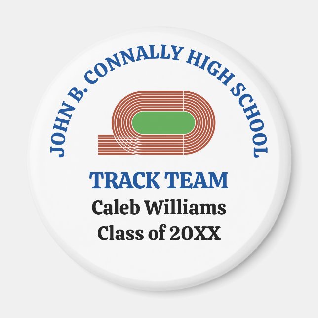 Blue High School Track & Field Team Personalised Magnet (Front)
