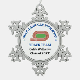 Blue High School Track & Field Team Personalised Snowflake Pewter Christmas Ornament