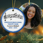 Blue High School Varsity Choir Custom Christmas Ceramic Tree Decoration<br><div class="desc">This modern blue high school choir Christmas ornament features the student and chorale name under the musical staff with treble clef and music notes. Customise for a singer,  choir teacher,  or director for a great graduation gift.</div>