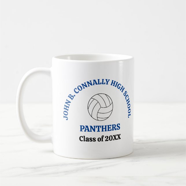Blue High School Volleyball Player Personalised Coffee Mug (Left)