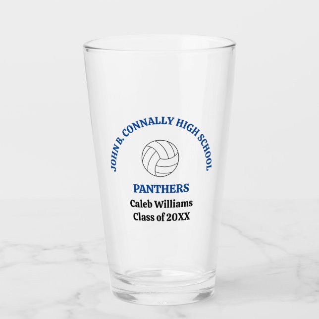 Blue High School Volleyball Player Personalised Glass (Front)