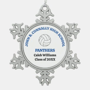 Blue High School Volleyball Player Personalised Snowflake Pewter Christmas Ornament