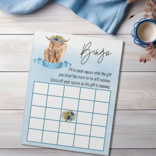 Blue Highland Cow Baby Shower Bingo Game  Notepad
