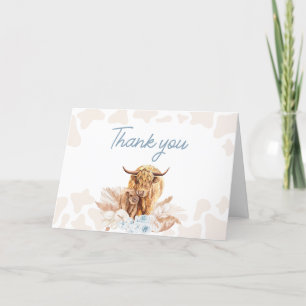 Blue Highland Cow Baby Shower Thank You Card