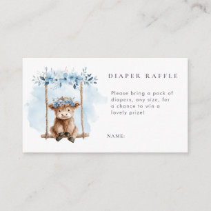 Blue Highland Cow Diaper Raffle Baby Shower Enclosure Card