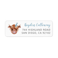 Blue Highland Cow Return Address Label