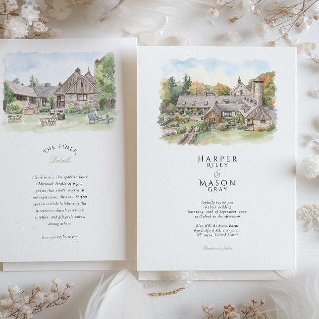 Blue Hill at Stone Barns Watercolor Wedding Invitation (Creator Uploaded)