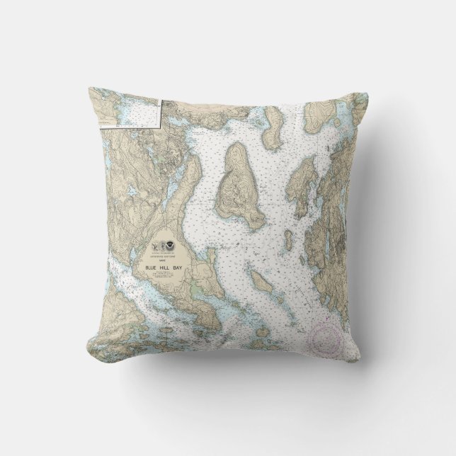 Blue Hill Bay Nautical Chart 13316 Cushion (Front)