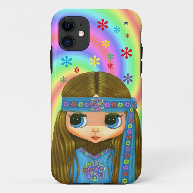 Blue Hippie Chick Flower Power Peace Sign 1960s Case-Mate iPhone Case (Back)