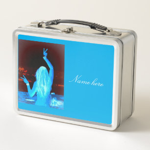 Blue hippie girl Thunder_Cove Metal Lunch Box