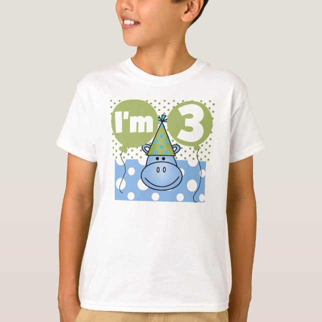 Blue Hippo 3rd Birthday T-Shirt (Front)