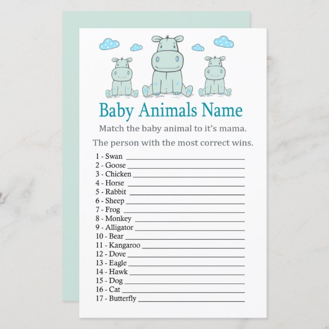 Blue Hippo Baby Animals Name Game (Front/Back)