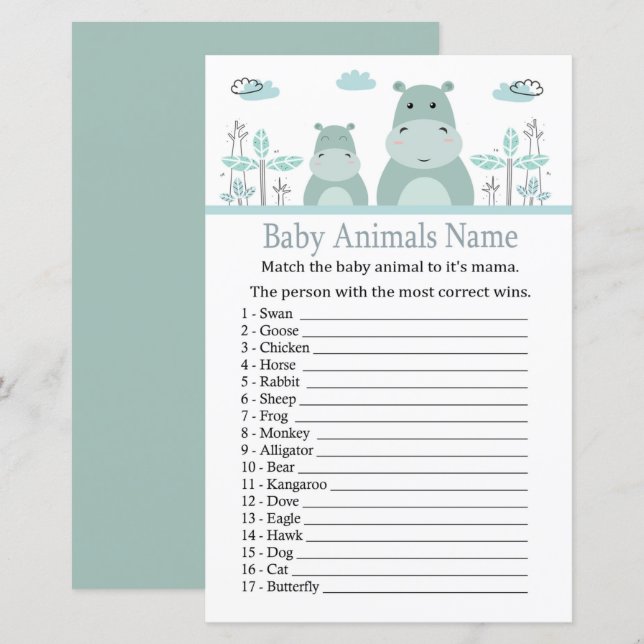 Blue Hippo Baby Animals Name Game (Front/Back)