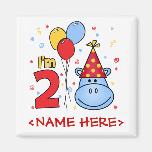 Blue Hippo Face 2nd Birthday Magnet
