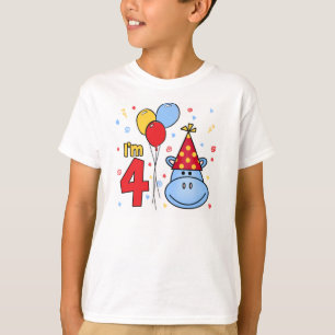 Blue Hippo Face 4th Birthday T-Shirt