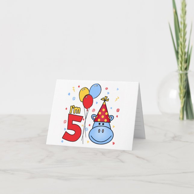 Blue Hippo Face 5th Birthday Invitation (Front)