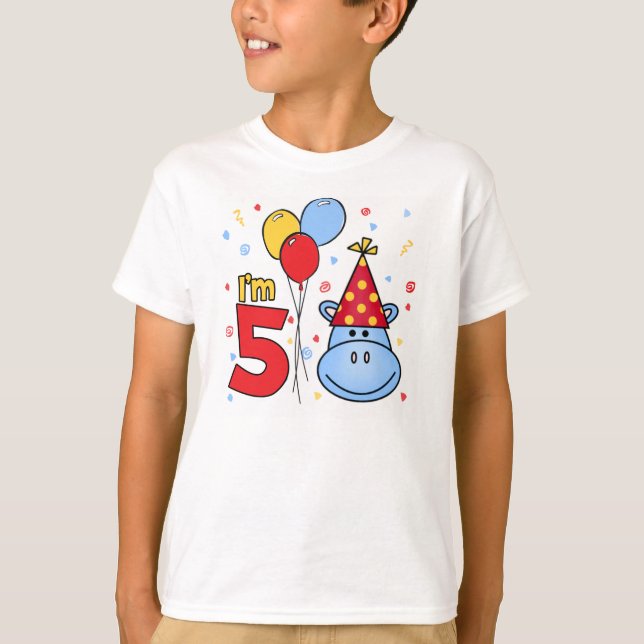 Blue Hippo Face 5th Birthday T-Shirt (Front)