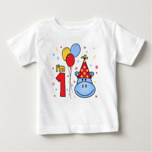 Blue Hippo Face First Birthday Baby T-Shirt