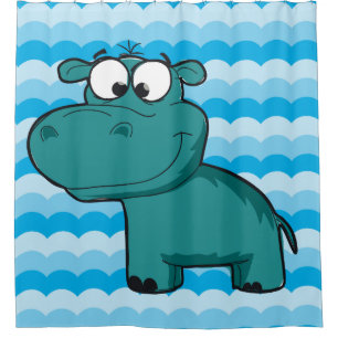 Blue Hippopotamus Hippo Animals Zoo Safari Shower Curtain