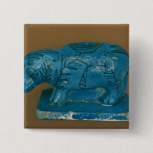 Blue hippopotamus with black decoration 15 cm square badge
