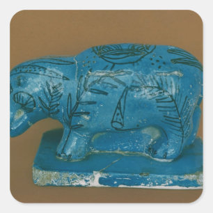 Blue hippopotamus with black decoration square sticker