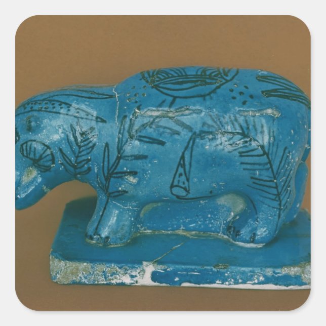 Blue hippopotamus with black decoration square sticker (Front)