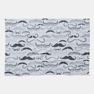 Blue Hipster Moustaches Tea Towel
