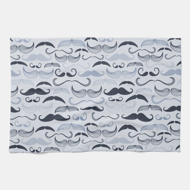 Blue Hipster Moustaches Tea Towel (Horizontal)