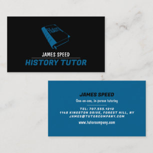 Blue History Book, History Tutor, Teacher Business Card