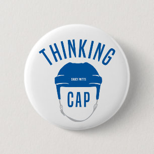 Blue Hockey Helmet Thinking Cap Flair Button